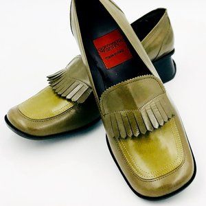 GEOFFREDO FANTINI ITALIAN LEATHER LOAFERS HEEL NEW